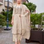 Ivory White Muslin Shimmer Straight Kurti Pant Set with Dupatta
