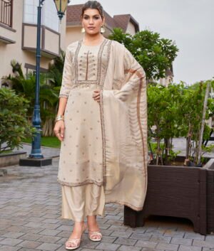 Ivory White Muslin Shimmer Straight Kurti Pant Set with Dupatta
